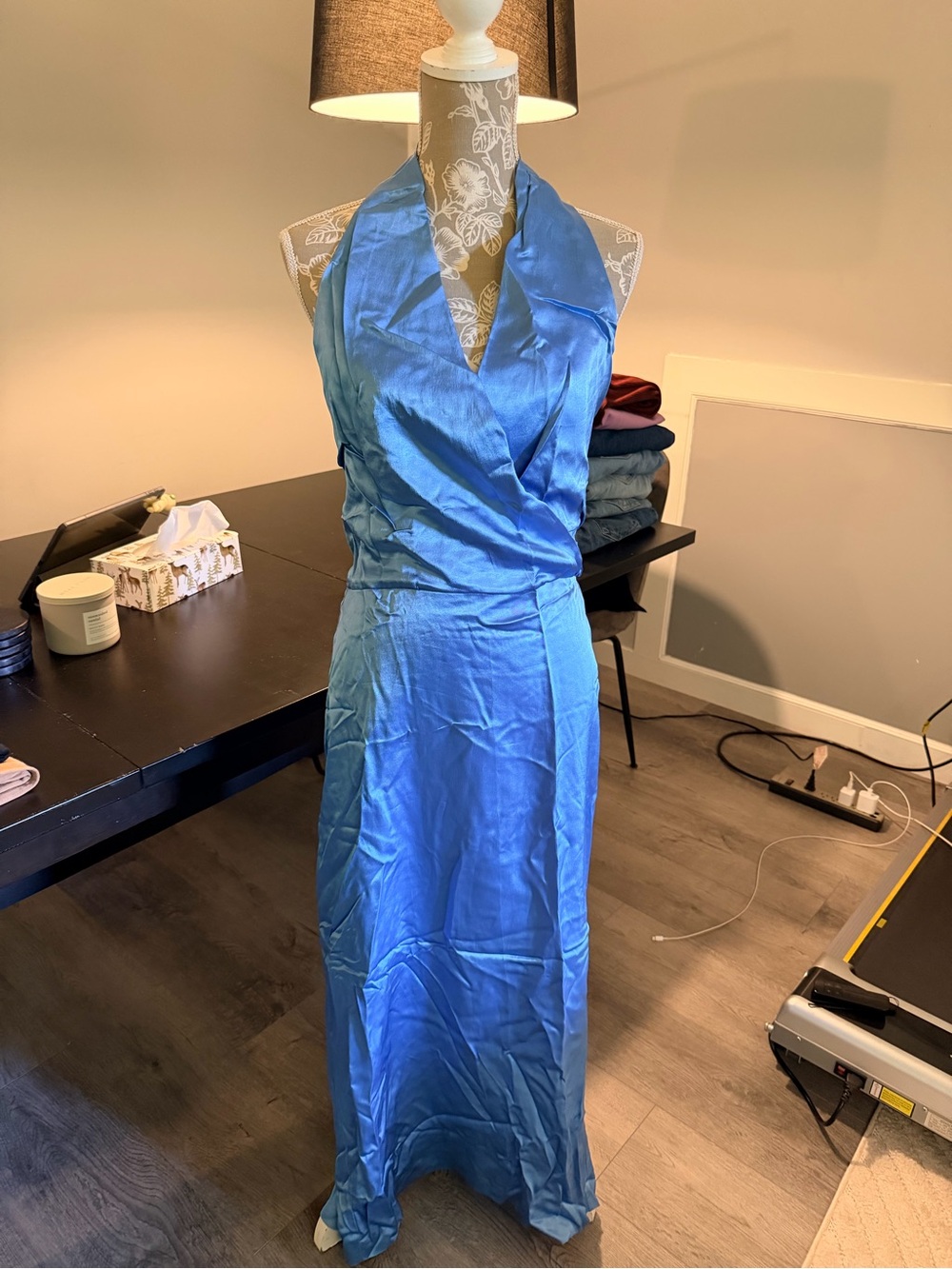 Zara Sapphire Blue Halter Satin Maxi Dress - Picture 2 of 5
